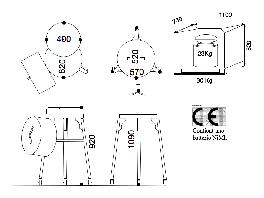 Dimensions du chariot à fromages COQ