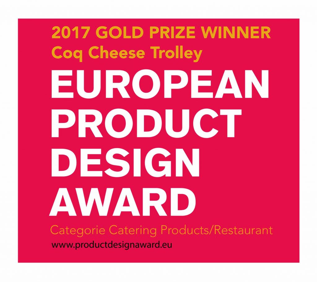 Récompense European Product Design Award 2017 Gold pour le chariot à fromages COQ de la marque QUISO