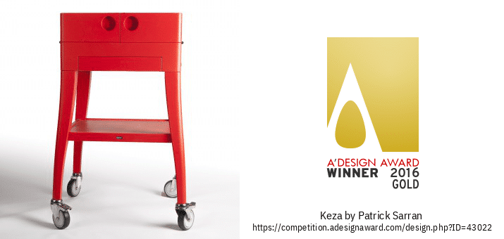 Récompense A'DESIGN AWARD 2016 GOLD et chariot à fromage KEZA rouge de la marque QUISO