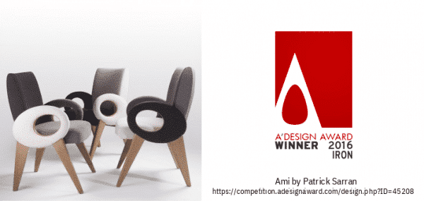Récompenses A'DESIGN AWARD 2016 pour les fauteuils bridge AMI de la marque QUISO