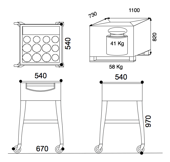 Dimensions of the KVIN champagne trolley from QUISO