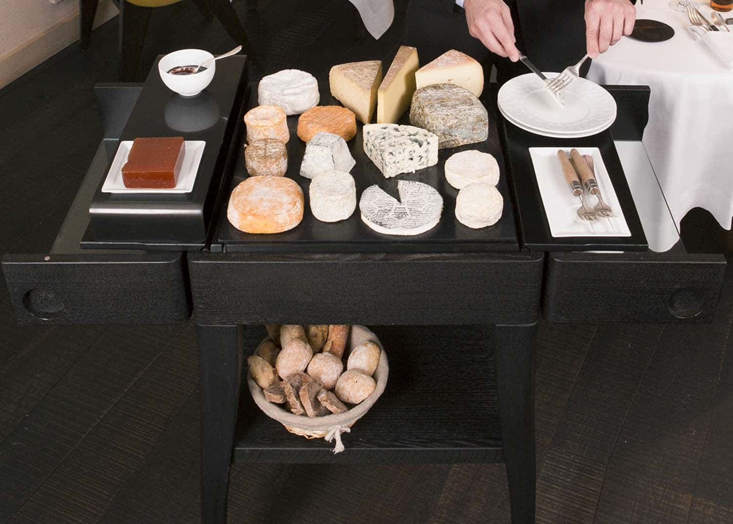 QUISO KEZA cheese trolley used in Michel Sarran's restaurant** by Arnaud Ducros, room manager for the cheese service, 2014