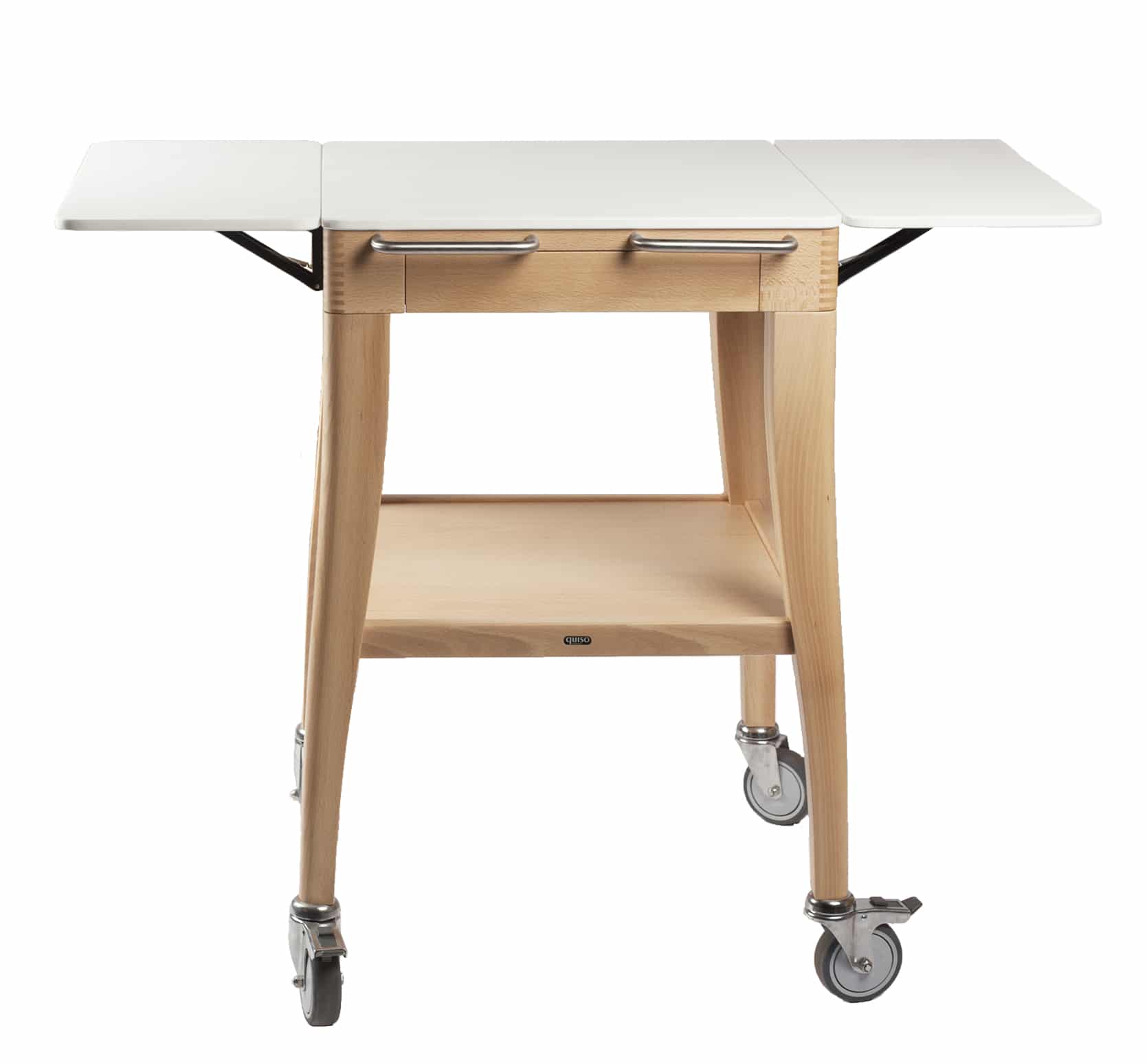 QUISO Km31 multifunctional trolley in natural beech and white Krion top